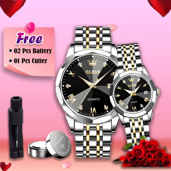 Butter Fly Lock Olievs Stainless Steel fashionable Couple watches +1pcs chain cutter+ 2 pcs battery Silver black